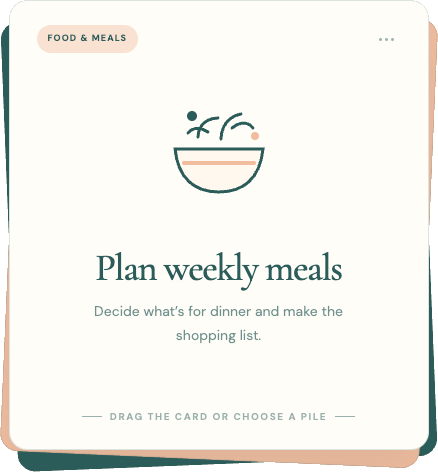 A CoBalance task card reading ‘Plan weekly meals: decide what’s for dinner and make the shopping list’